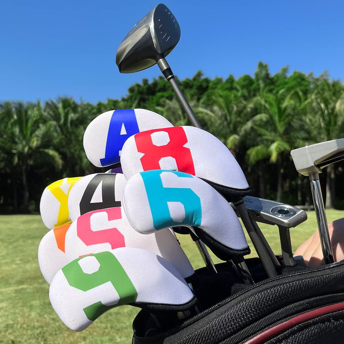 Montale Golf Iron Covers 10Pcs, Golf Iron Head Covers Leather Golf Iron Covers Set Colorful Golf Iron Headcovers,Golf Club Head Covers for Iron Customize & Non-Customiz