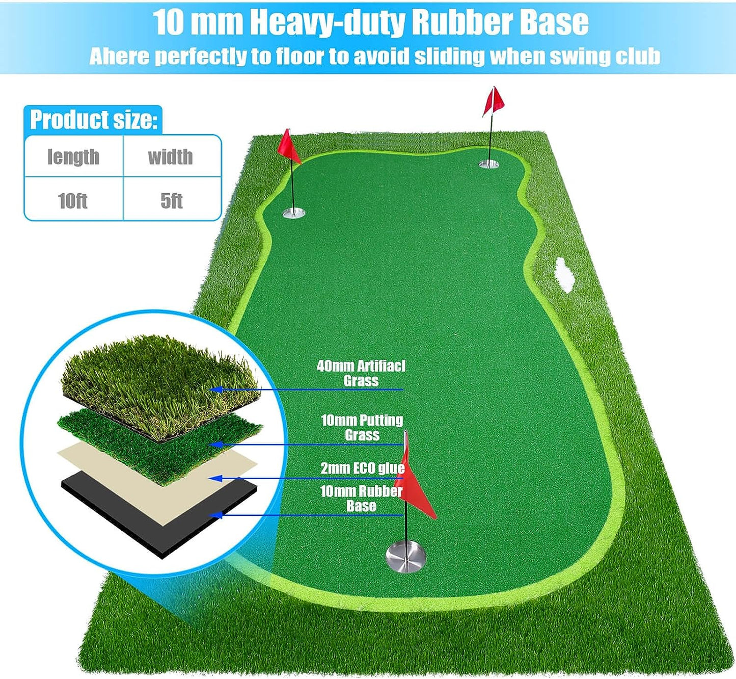Golf Putting Green/Mat-Golf Training Mat- Professional Golf Practice Mat- Green Long Challenging Putter for Indoor/Outdoor
