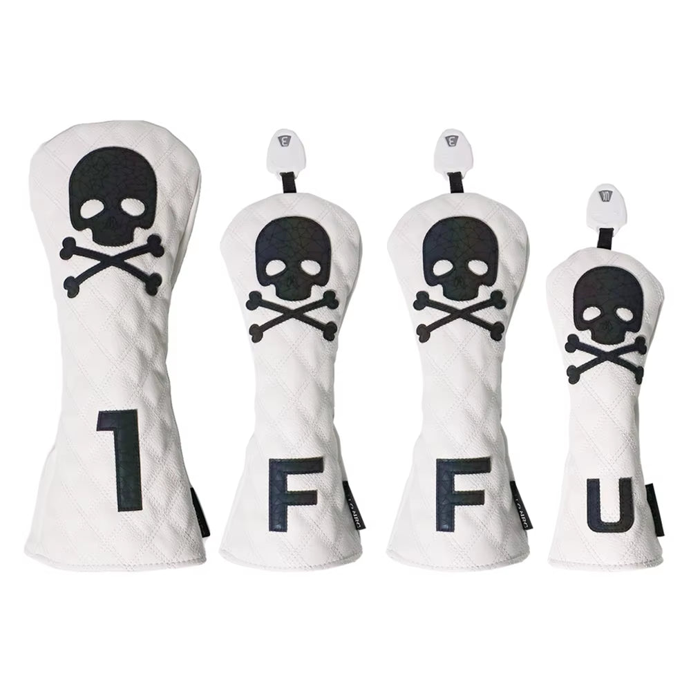 Golf Wood Cover Skull for Driver Fairway Hybrid Waterproof Protector Set PU Leather Soft Durable Golf Club Covers
