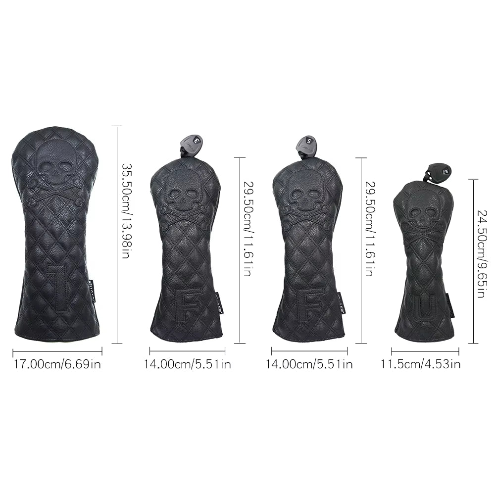 Golf Wood Cover Skull for Driver Fairway Hybrid Waterproof Protector Set PU Leather Soft Durable Golf Club Covers