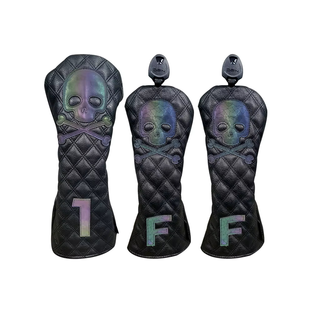 Golf Wood Cover Skull for Driver Fairway Hybrid Waterproof Protector Set PU Leather Soft Durable Golf Club Covers